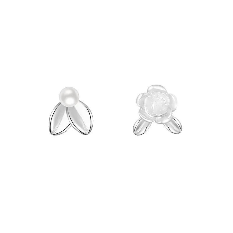 PONYKISS Silver Colorful Rose Cute Plant Stud Earring for Women Minimalist Fine Piercing Screw Bead Accessories