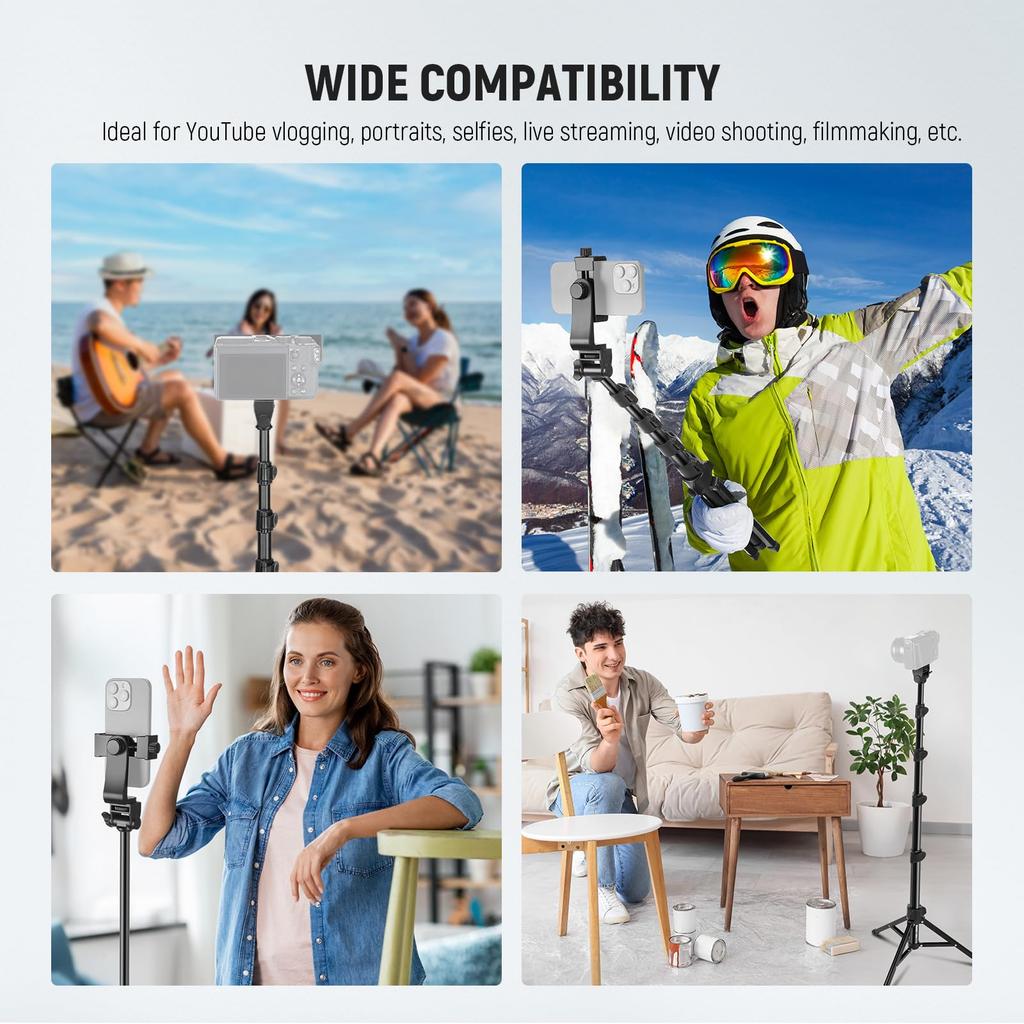 NEEWER BASICS Smartphone Tripod Camera Tripod 167cm Metal Portable with Remote Control Smartphone Holder Smartphone Holder Mount for Video TS03 &