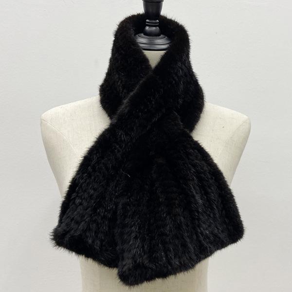 

Вязаный шарф из меха норки для женщин Зимний теплый женский платок 90смx12см чёрный