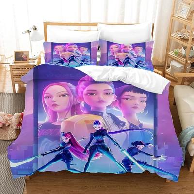 K-Pop D-Demon H-Hunters Dibujos Animados Rumi Mira Zoey Juego de Funda Nórdica con Fundas de Almohada para Cama Individual Doble Queen King
