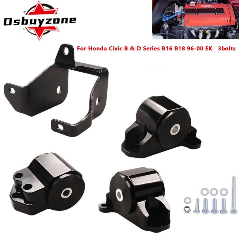 Black 3 Bolts Engine Motor Mount Bracket kit For Honda Civic EK B16 B18 B20 B & D Series 96-00 Aluminum BILEET