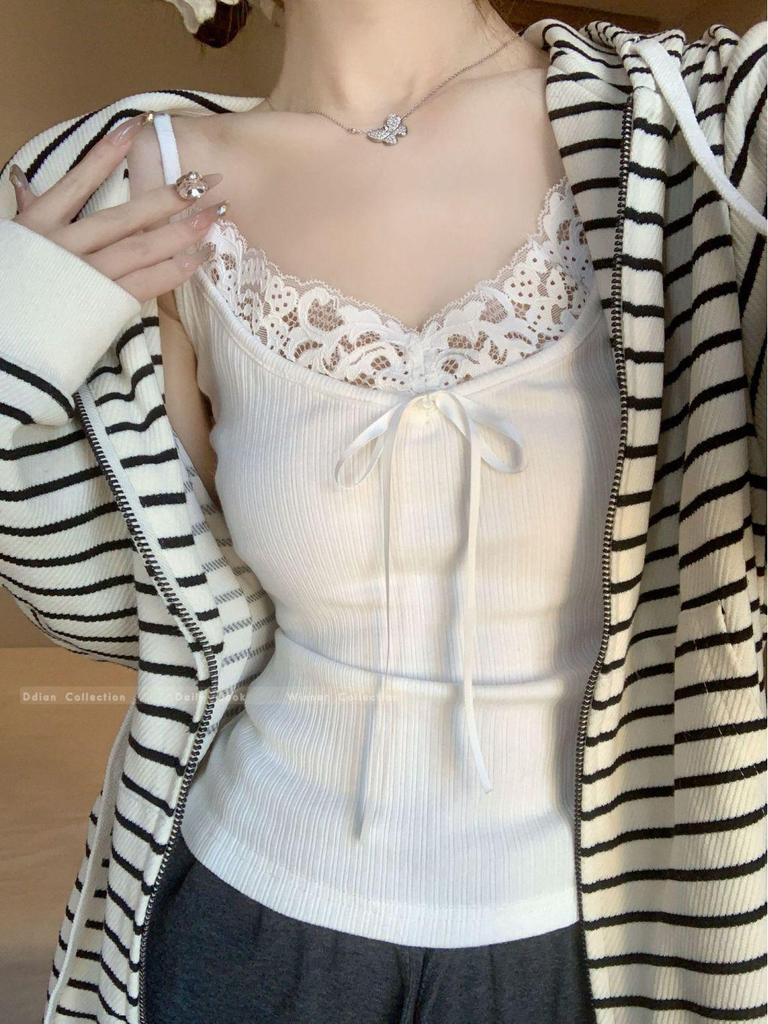 Plus Size Bow Lace Trim Sexy Camisole Tank Top for Women - Summer Loose Fit