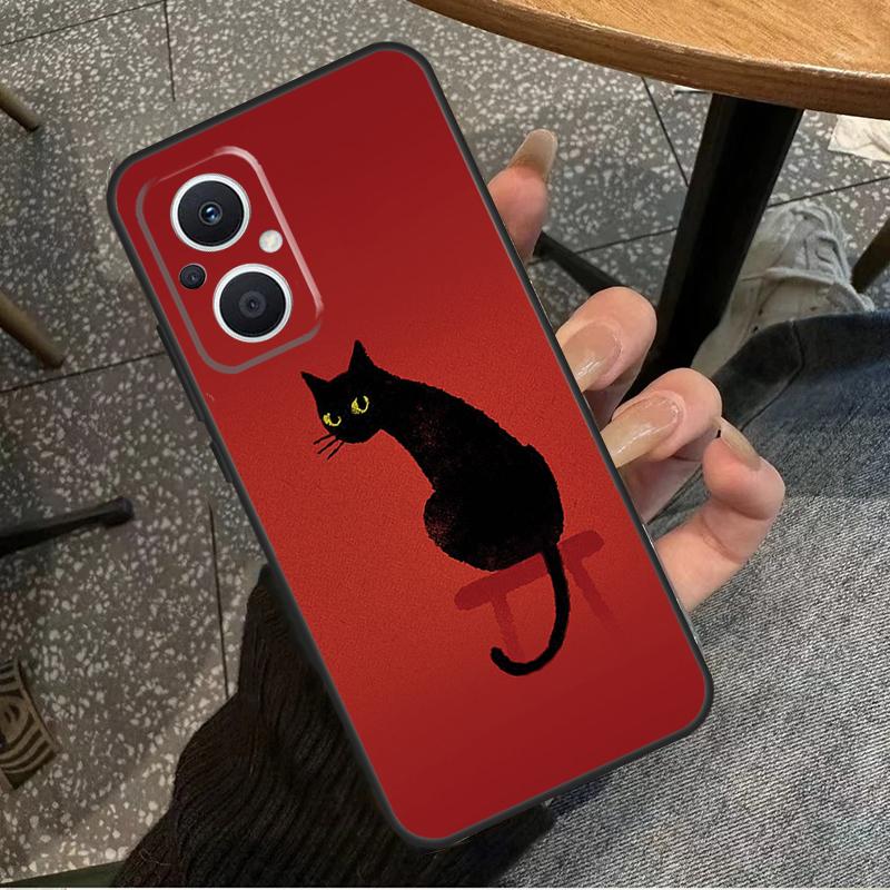 Black Cat Face Kitty For OPPO Reno 14 13 12 11 10 Pro 8T 11F 12F 13F 14F 7 8 Lite OPPO Find X8 X6 X5 X9 Pro Case