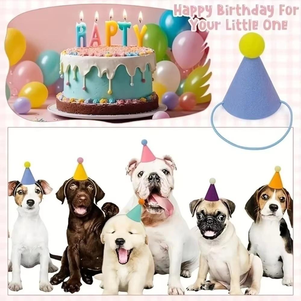 6/12/24Pcs Colorful Pet Party Hat for Stuffed Animals Dog Party Headdress Cone Birthday Hat Animal