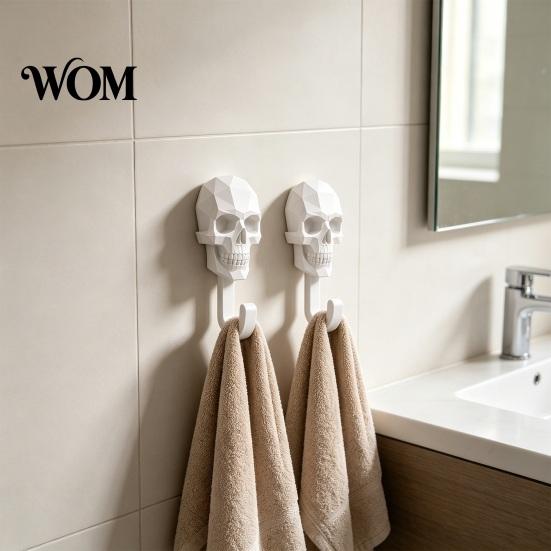 Bohrloser Wandhaken 2 Stück Nach oben, 3D-gedruckte Totenkopf-Design-Haken, Bohrende Dekorative Halterung Aufhänger, Wasserdichter Badezimmer-Aufbewahrungshaken für Handtücher Hüte
