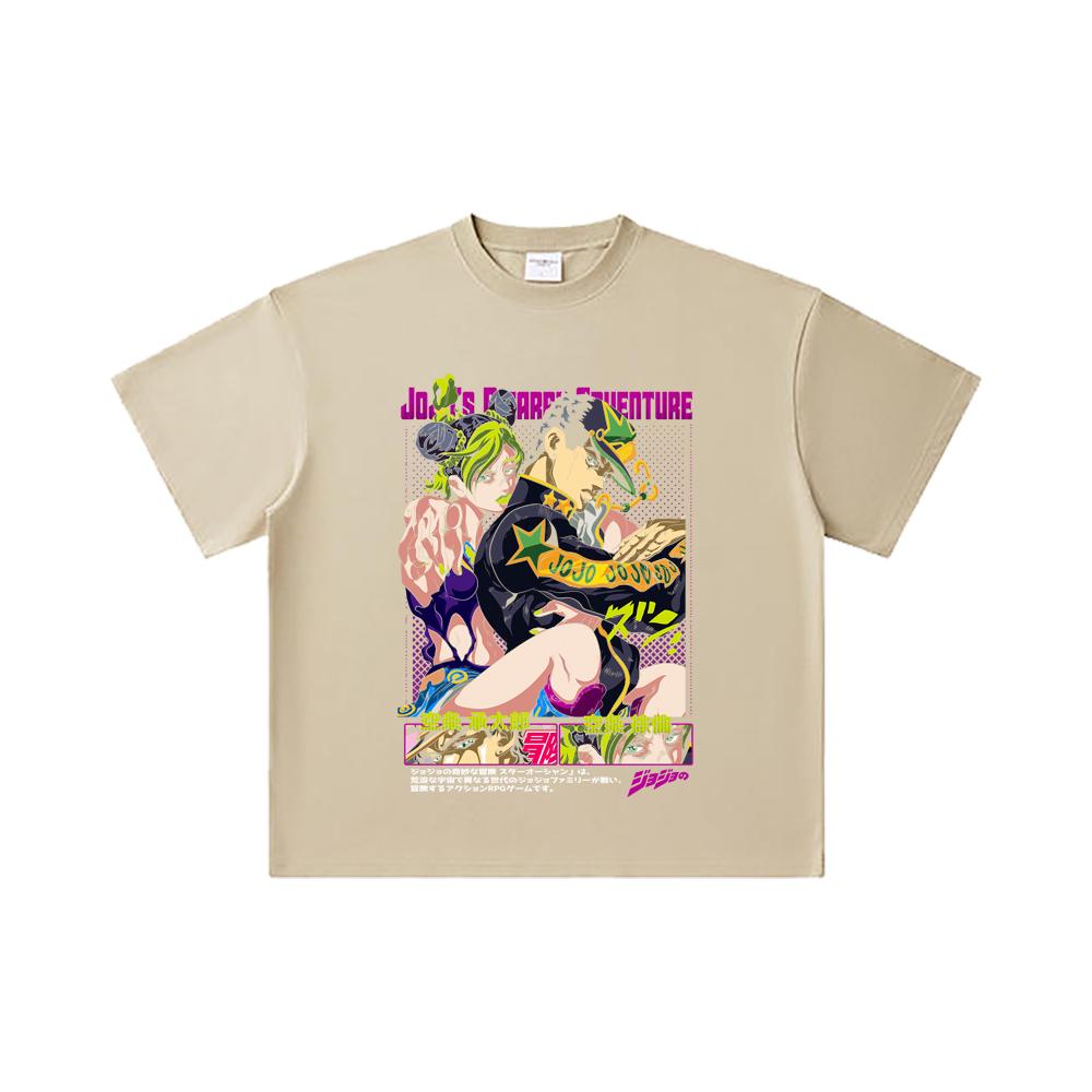 260 GSM Double Yarn 32 Count 100% Cotton Jojos Bizzare V1 Jotaro Jolyne Print Unisex Heavy Cotton T Shirt