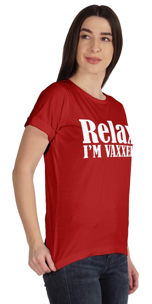 Inkmeso Relax I'M Vaxxed Funny Pro-Vaccine Crew Neck Cotton T-shirt For