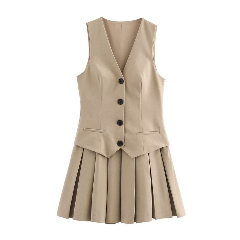 Za Foreign Trade New Women Clothes ZR Western Style Fashion Simple Wide Pleat Stripe Vest Style Dress 9368558