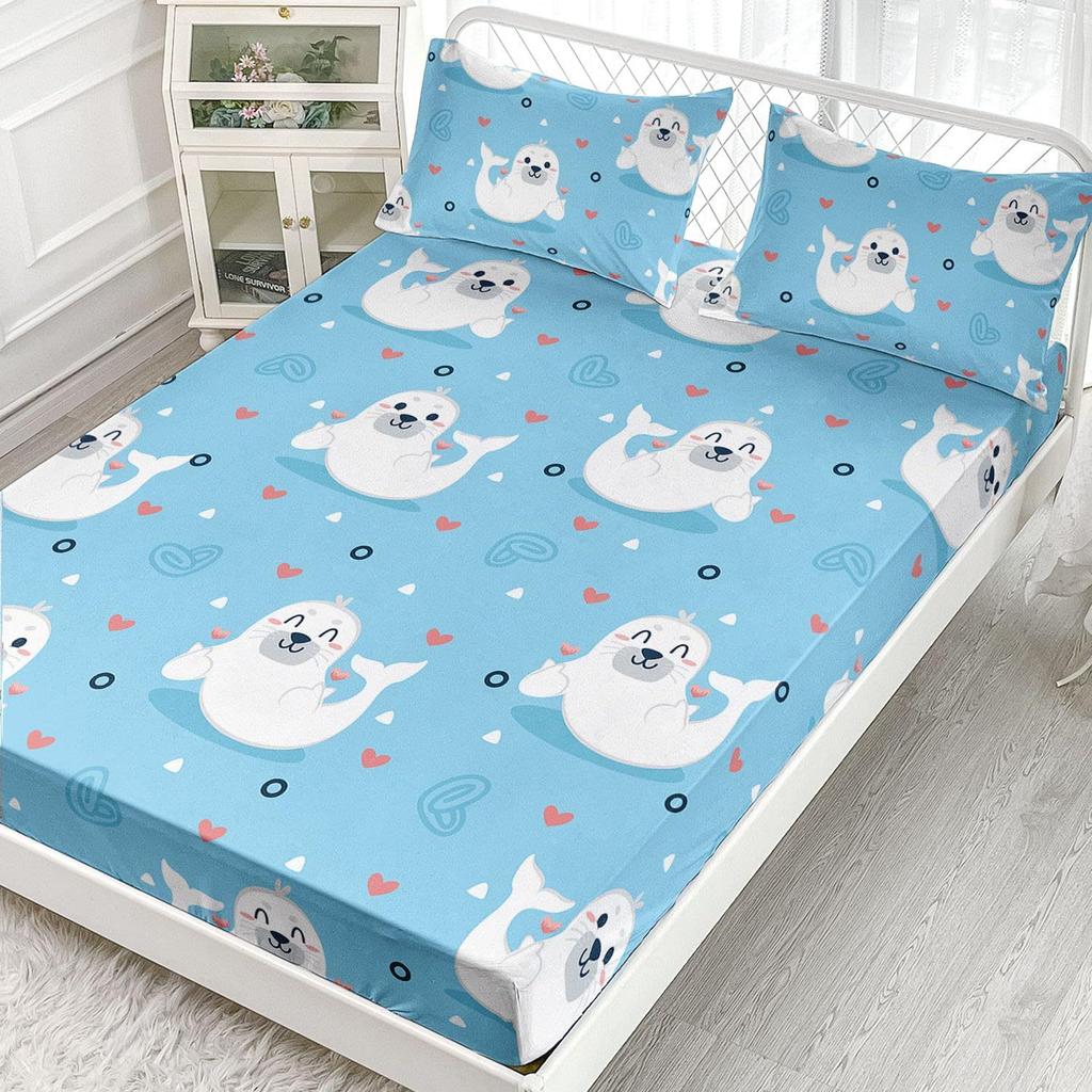 Cartoon Animal Sea Lion Pattern Bed Hat Four-Piece Bedding Set Bedroom Dormitory Bedding Decoration