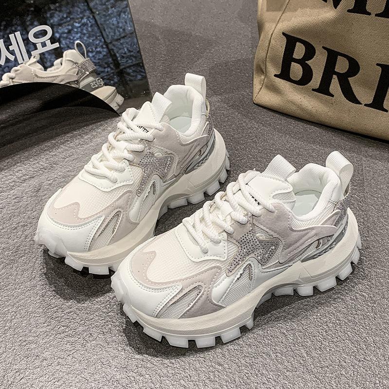 2025 spring and summer new breathable mesh casual shoes platform rhinestone fashion versatile sports