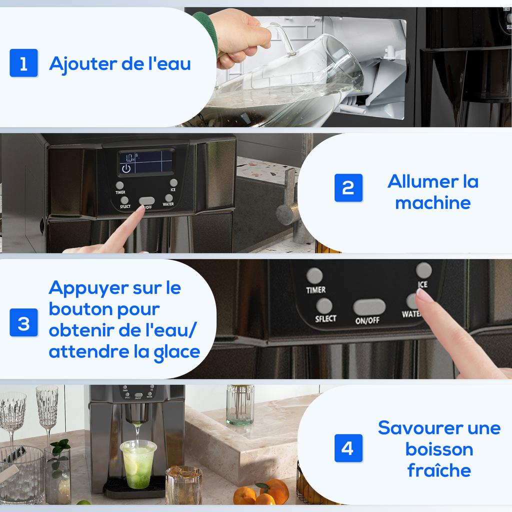 Ice Maker with Water Dispenser, Ice Maker, 12kg In 24h, 9 Ice Cubes In 6-10 Minutes, 25.2x38.9x36.3cm, Black