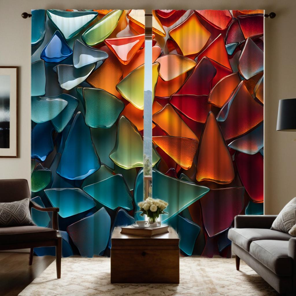 2pcs HD Colorful Glass Art Deco Curtain Color System Digital Printed Curtain Home Decoration Style Decoration Living Room Bed
