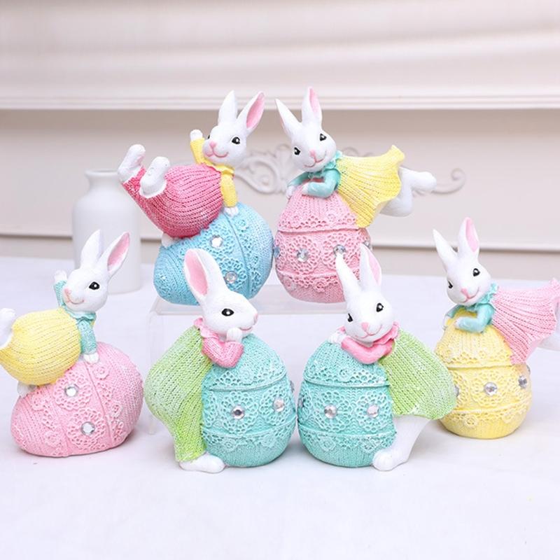 Hand Paint Resin Rabbit Figurine Desk Decoration With Unique Eggs Designs Rabbit Statues For Home Or Offices Space