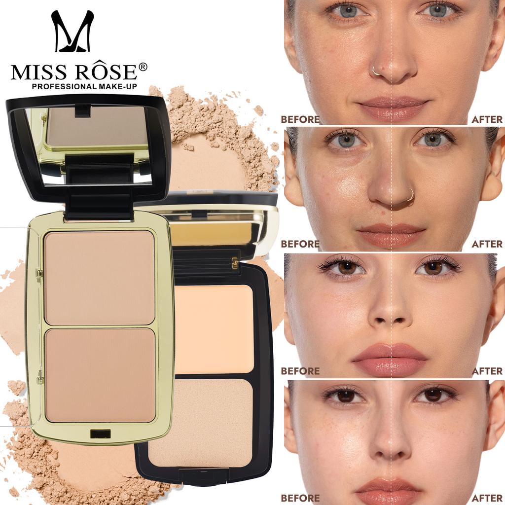 MISS ROSE 3 Color Setting Powder Compact with Mirror Puff Oil Control