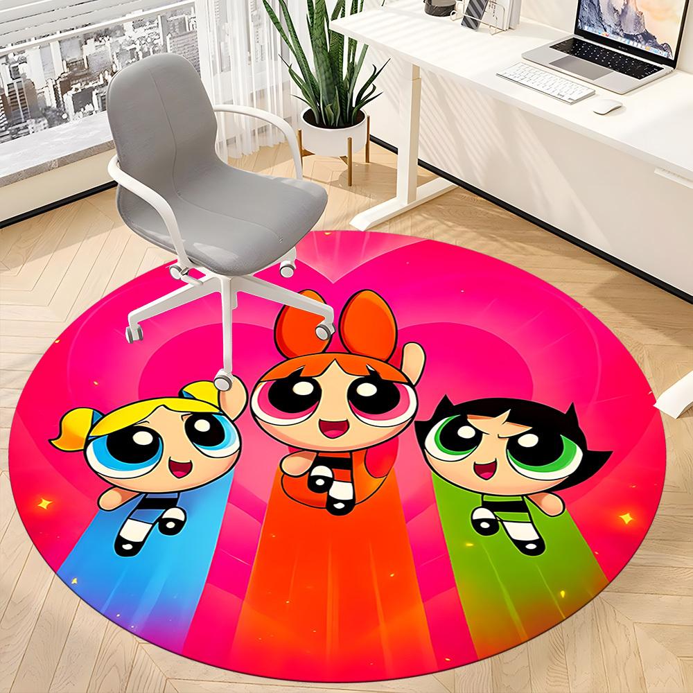 1pc Powerpuff Girls Chair Carpet for Office, Non slip, Soft and Durable Office Rug for Interior Decoration