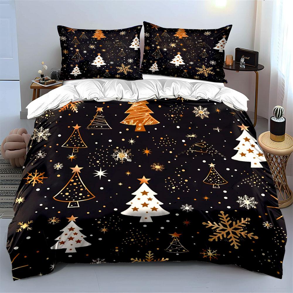Christmas Tree and Snowflake Pattern Bedding Duvet Cover Set Duvet Cover Pillowcases  (1*Duvet Cover 2*Pillowcases, without duvet insert)