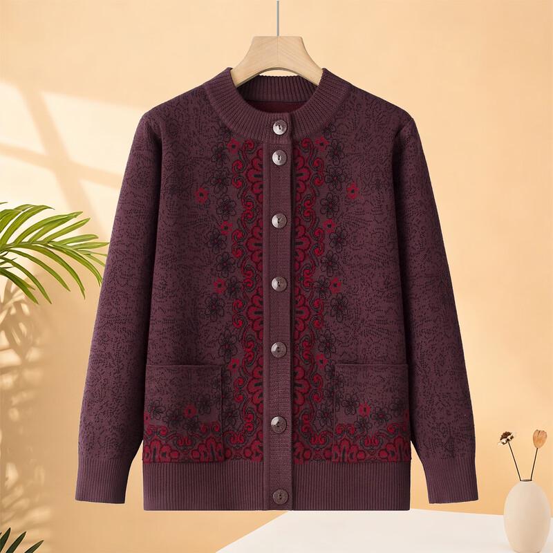 Yuzhaolin Elderly Women's Jacquard Knitted Cardigan
