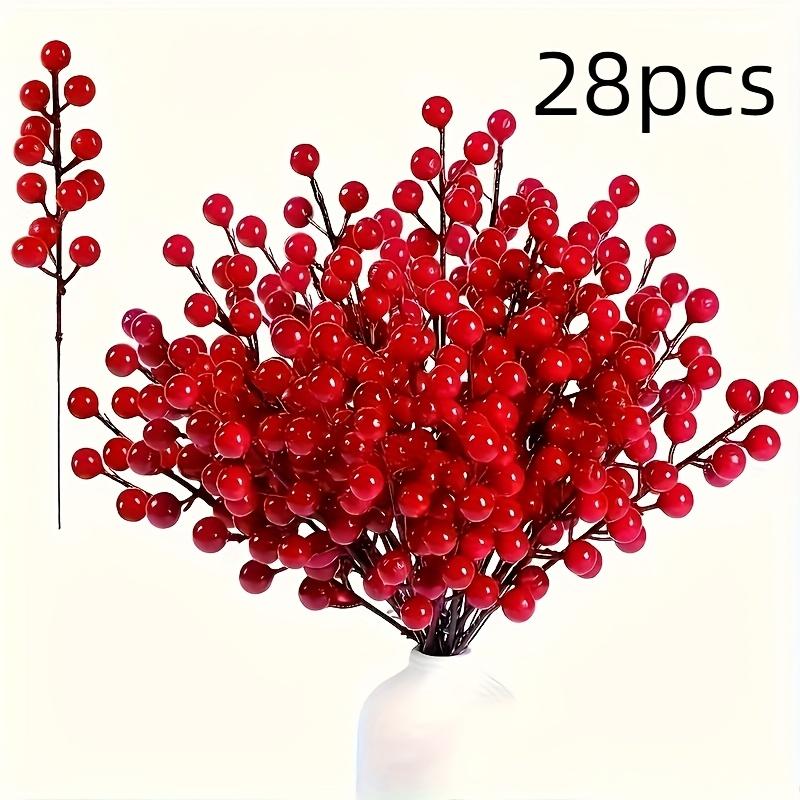

28-Pack 8 Artificial Berry Stems for DIY Crafts, Home & Wedding Decor. All-Season Fake Holly.