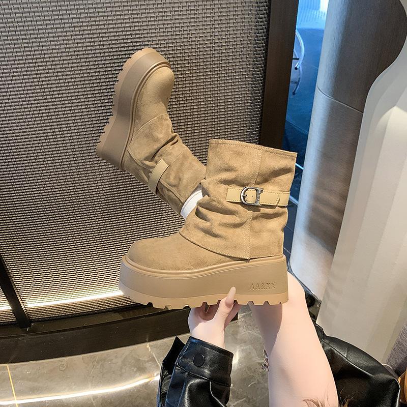 

Ботильоны на толстой подошве женские 2025 осень новые высокие стройнящие коричневые брюки рыцарские ботинки мартинсы 40 абрикосовый