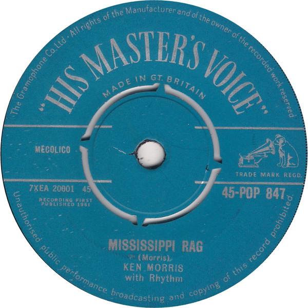 

7-дюймовая пластинка KEN MORRIS Mississippi Rag 45POP847 HIS MASTERS V 1961 UK Джаз Б/у