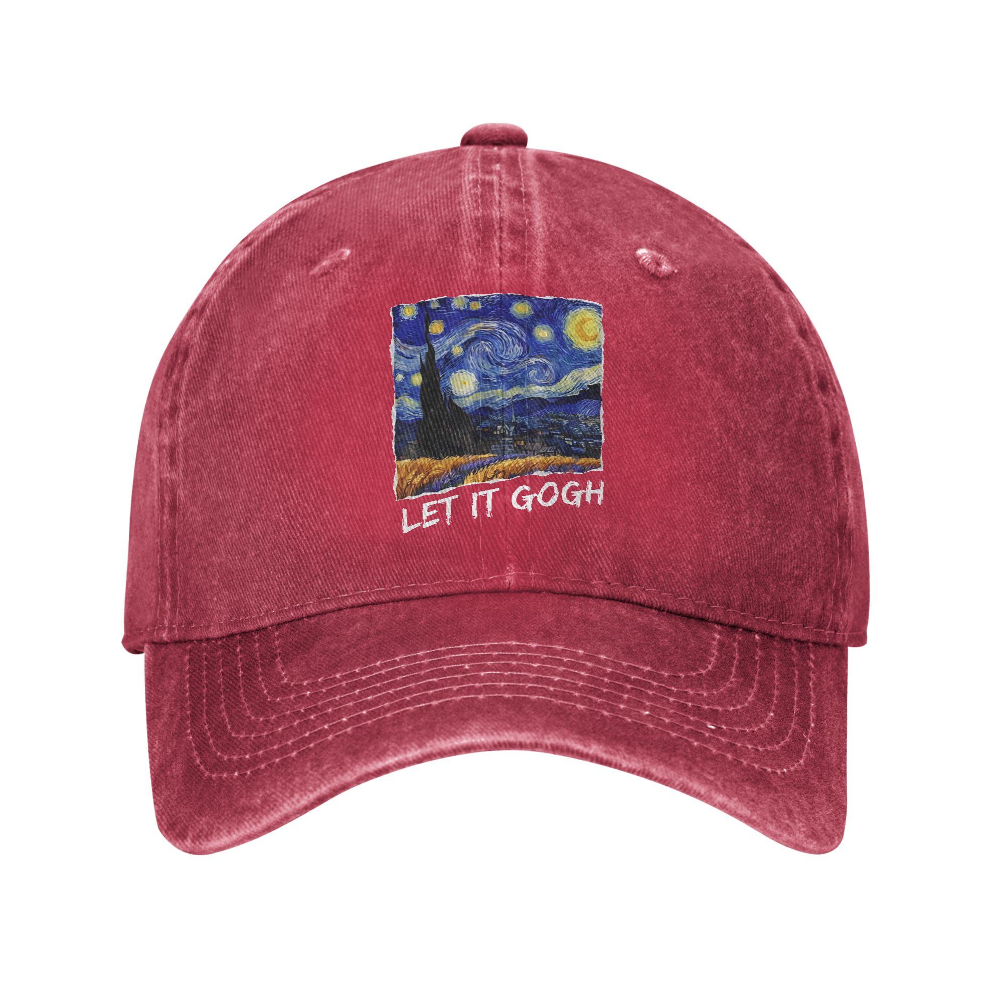 Let It Gogh Funny Vincent Van Gogh Starry Night Men Women Unstructured Baseball Cap Painting Distressed Washed Hat Adjustable Adjustable