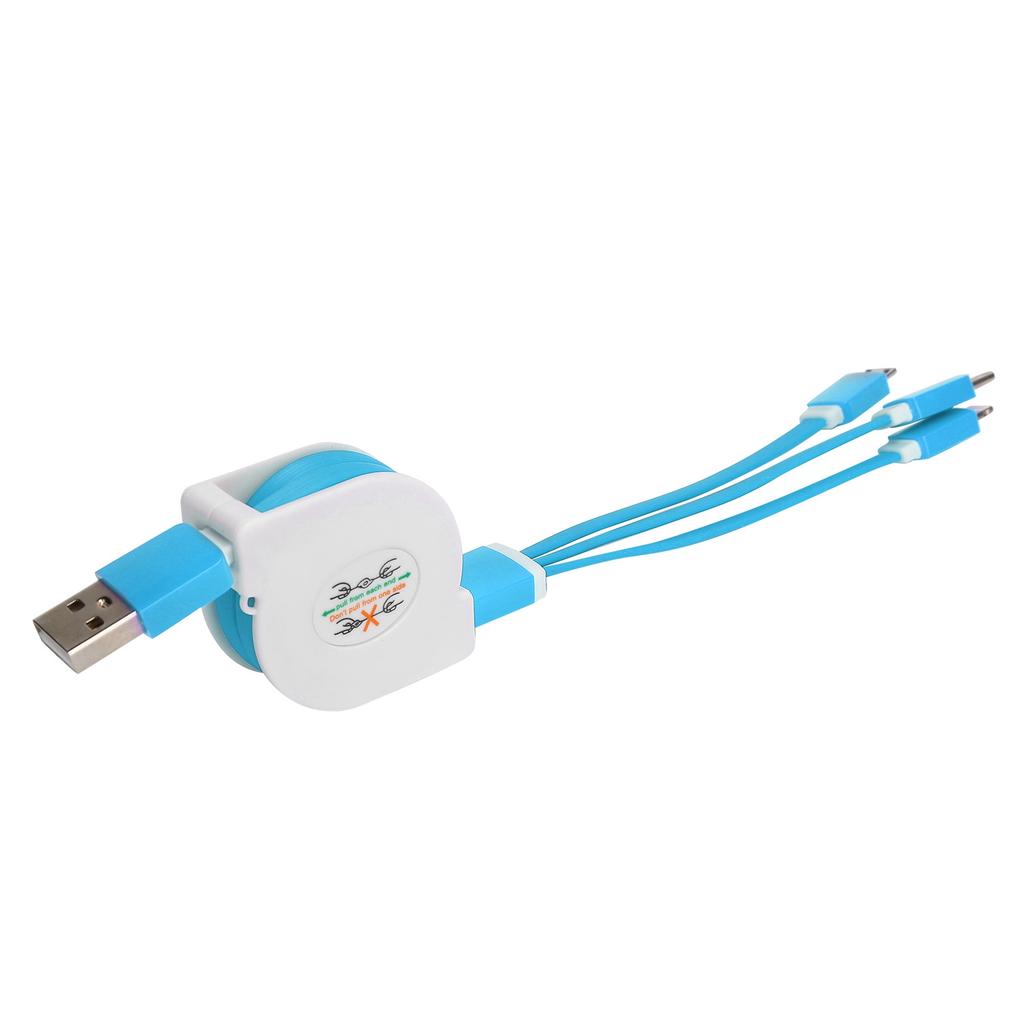 3 in 1 USB Retractable Cable Multiple Charging Cord Adapter for IOS Type C Micro PortBlue