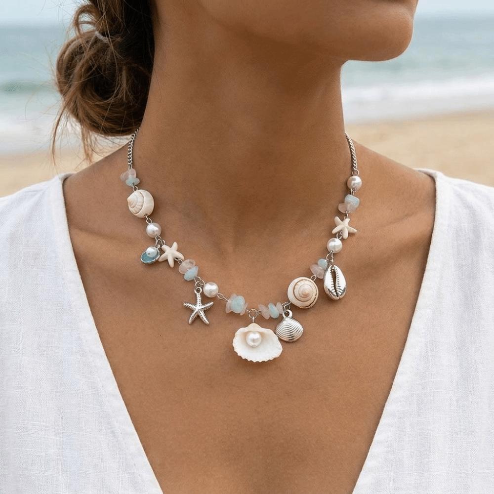 Y2K Ocean Themed Necklace Sweet Cool Chain Necklace Fashion Shell Pearl Choker  Women