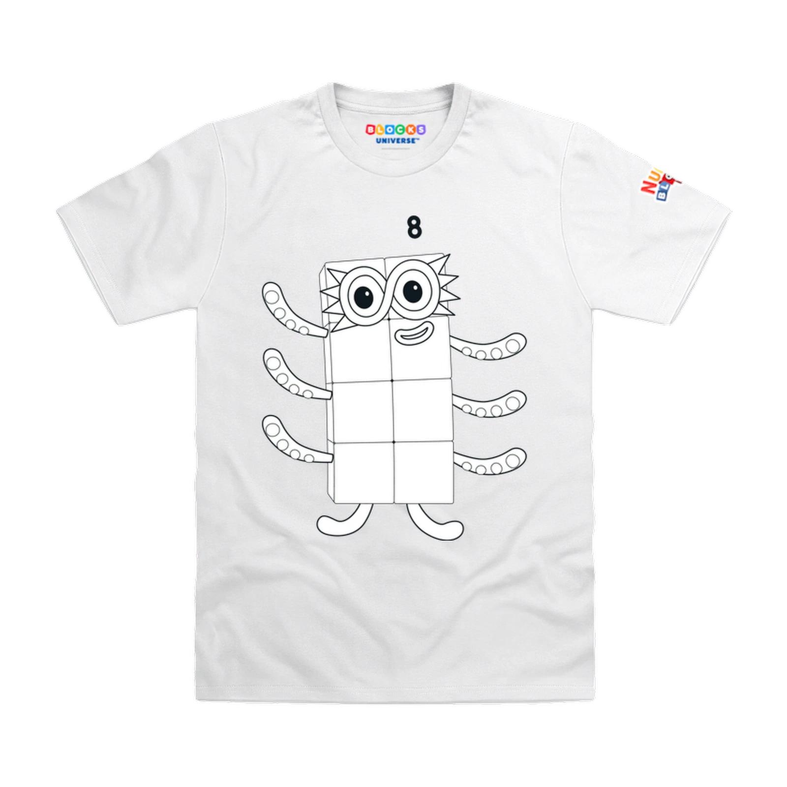 Officially Licensed Numberblocks Colour It In Eight Kids T-Shirt 100