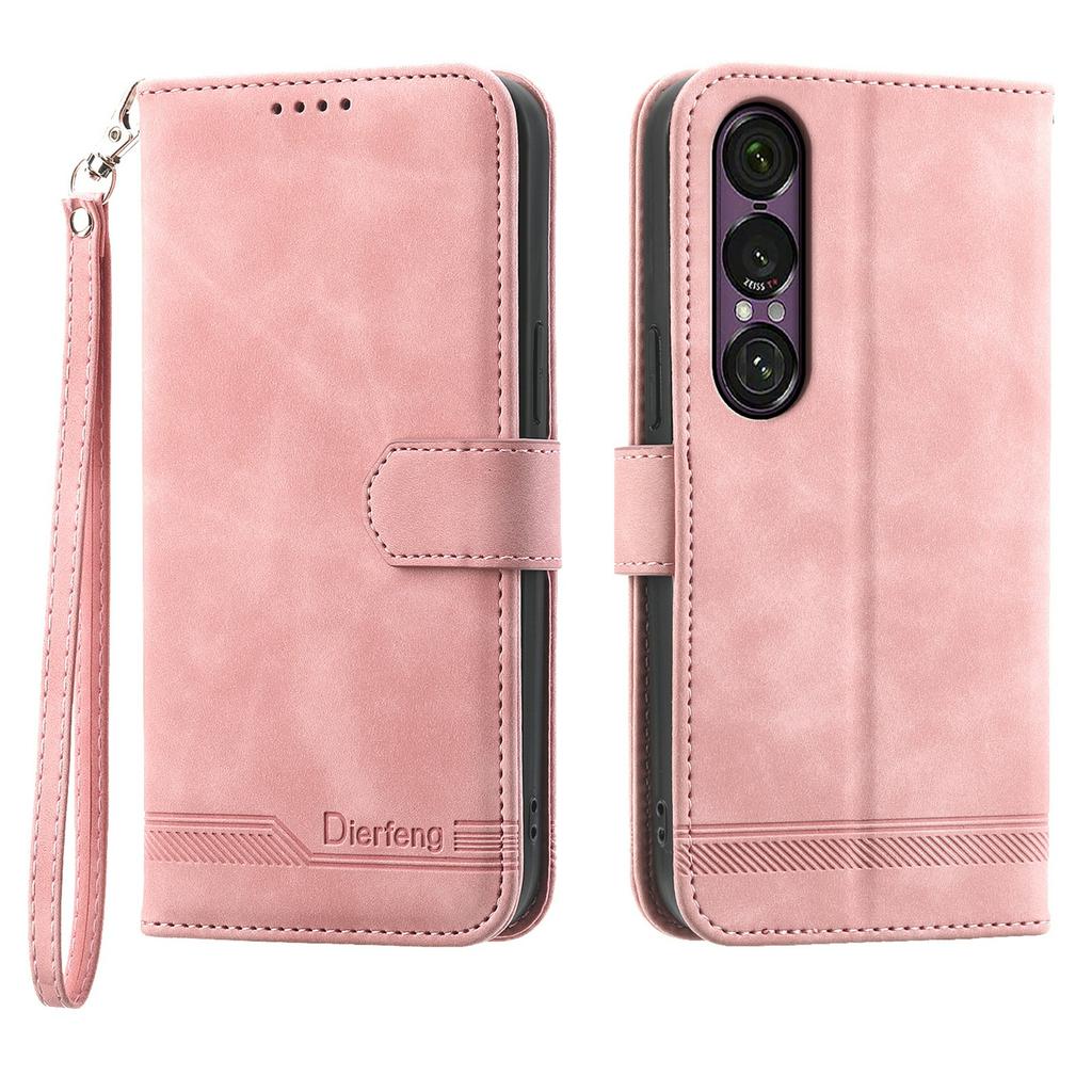 DIERFENG DF-03 For Sony Xperia 1 VII Case Lines Imprint Wallet Leather Phone Cover