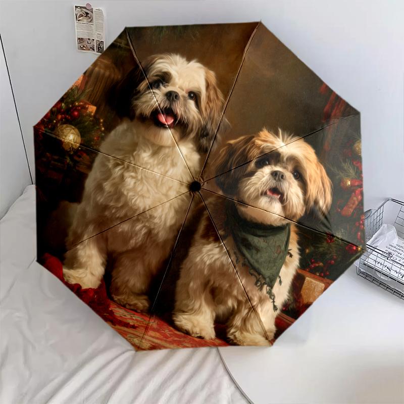 Shih Tzu pattern, automatic folding umbrella, portable and foldable design, 8 ribs, a Christmas or birthday gift.