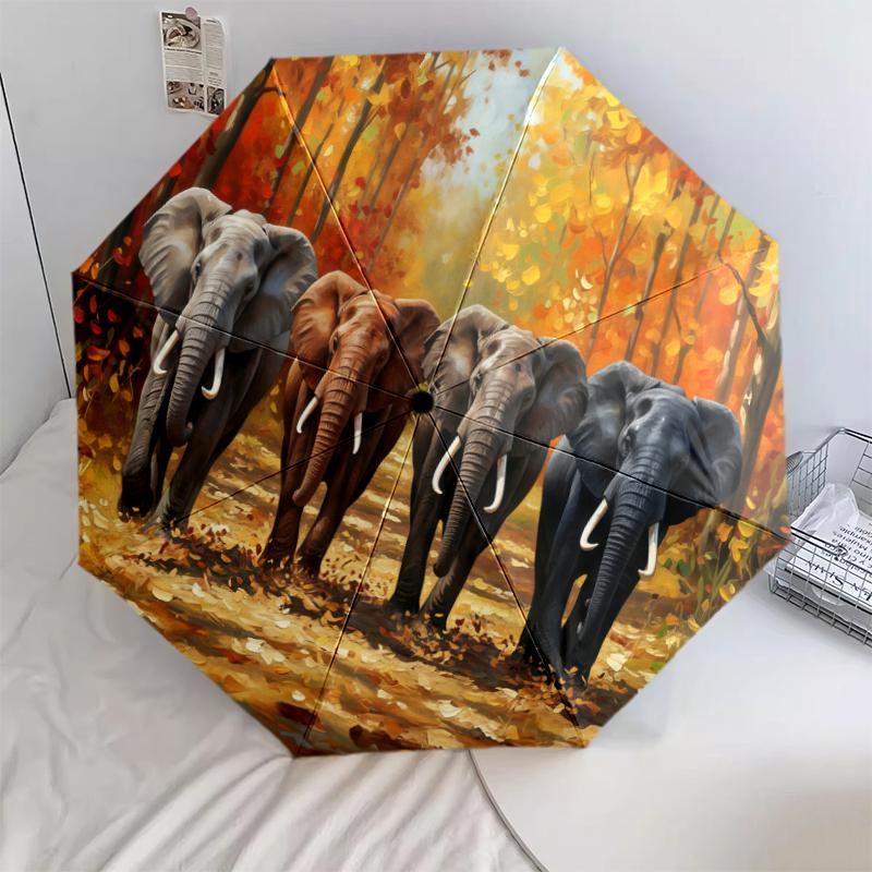 

1 PC Automatic Folding Umbrella - Elephant Pattern, Portable & Foldable Design with 8 Ribs, Christmas Birthday Gifts