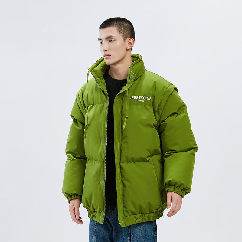 New Winter Cotton-padded Jacket Solid Color Couple Cotton-padded Jacket Stand-up Collar Thickened Thermal Bag Jacket Sleeves Removable