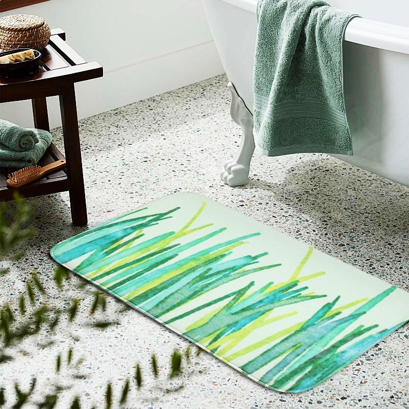 Printed Flannel Floor Mat Plant Modern Chinese Style Carpet Living Room Bedroom Bathroom Absorbent Non-slip Mat
