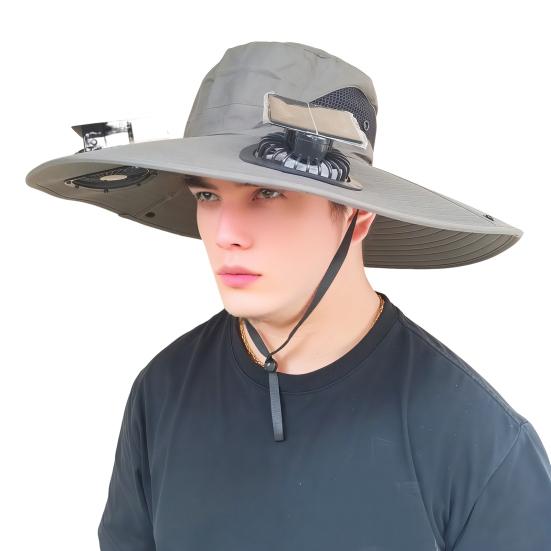 Fan Hat Wide-Brimmed Outdoor Hat with Dual-Power Fan Design Solar USB Charging Hiking Cycling Fishing Sun Hat