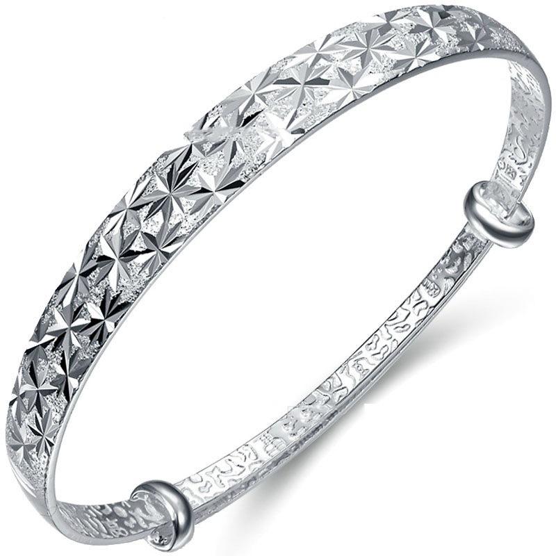 Elegant Women's Silver Star Pattern Adjustable Bracelet Bangle Perfect For Any Occasion