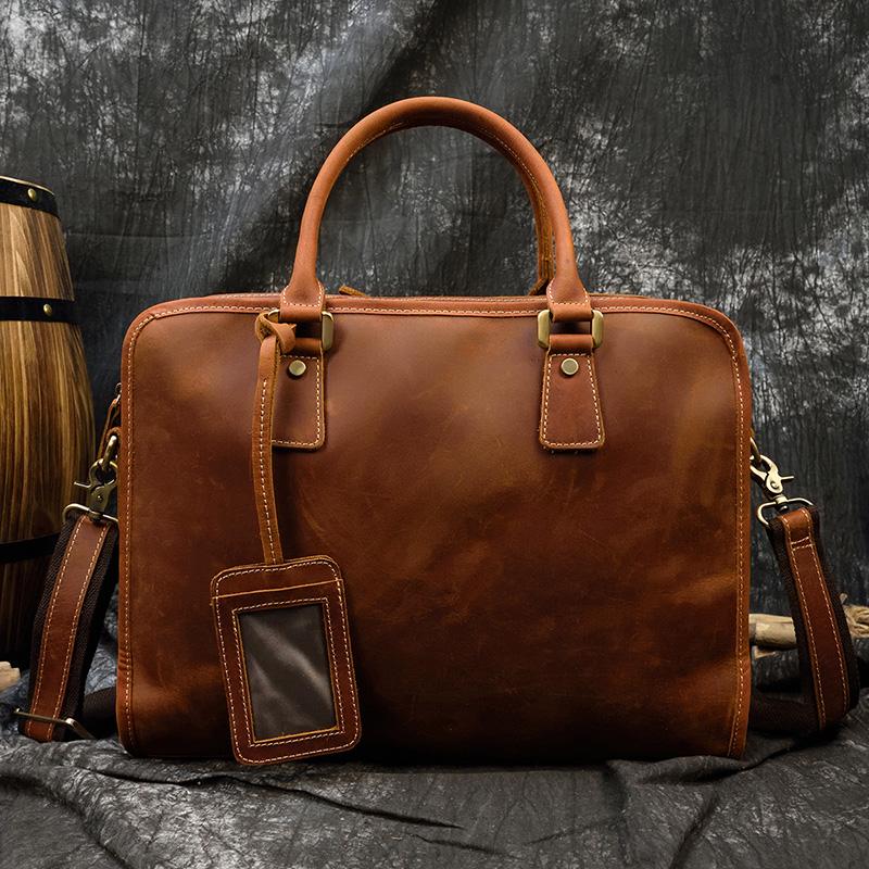 Newsbirds Mens Leather Handbag 15.6 Inch PC Notebook Laptop Briefcase Shoulder Bag 100%  Cowhide Man Bag Male Business Bag