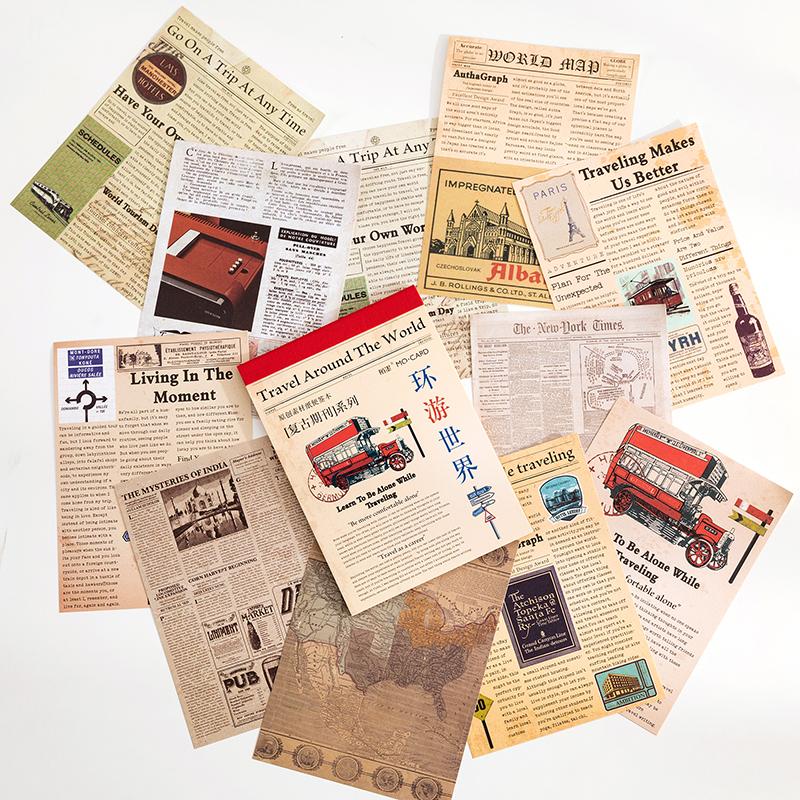 

30pcs/lot Memo Pads Material Paper Retro Periodical Junk Journal Scrapbooking Cards Retro Background Decoration Paper