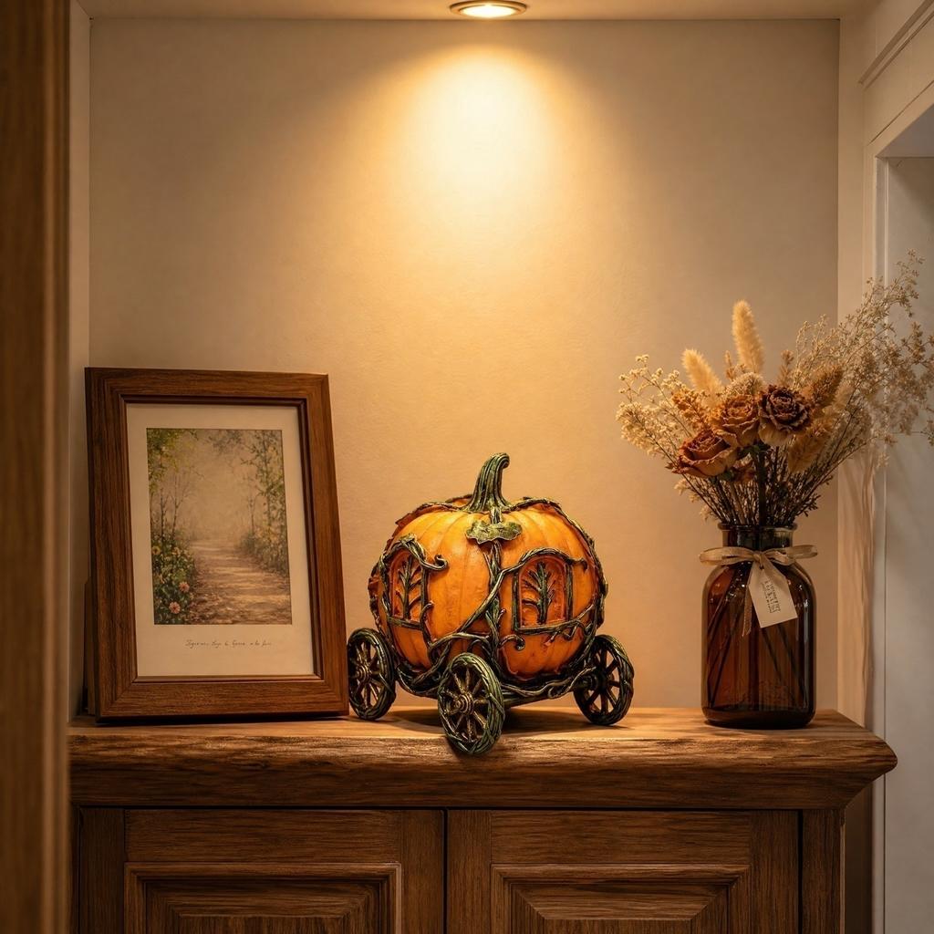 Figurka dyniowego powozu na Halloween z żywicy do dekoracji imprezowej, centralny element jesiennej dekoracji domu