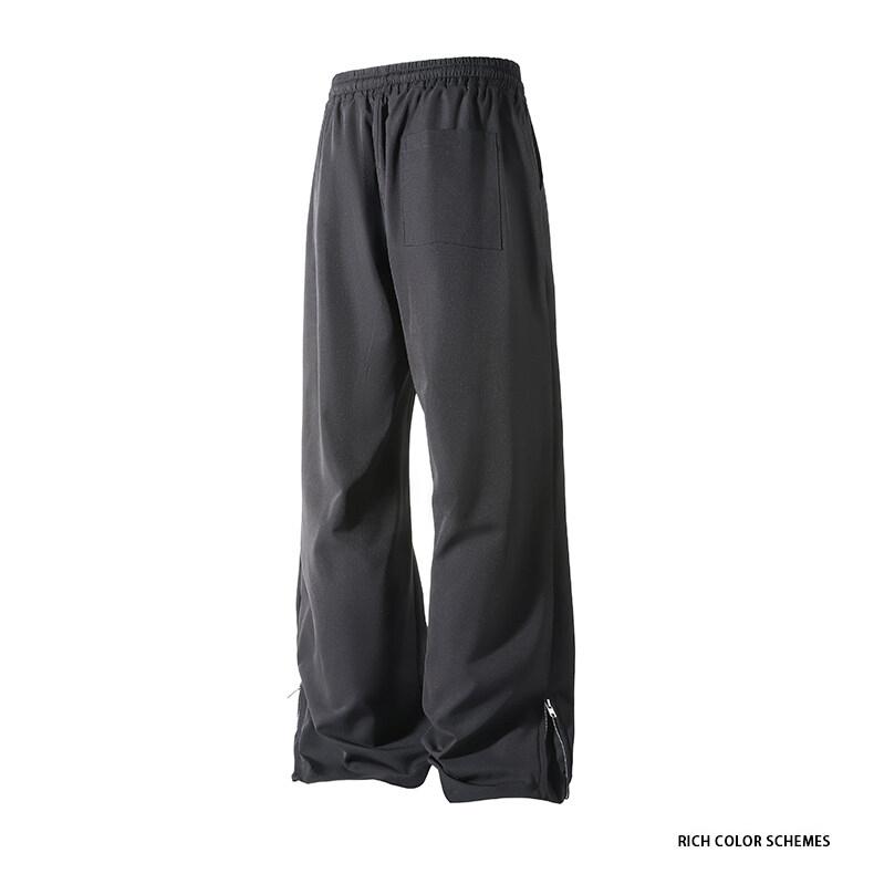 Fashion Zipper Design Trouser Legs Casual Pants Men's Solid Straight Elastic Waist Trousers Simple Boot Cut Daily Pants