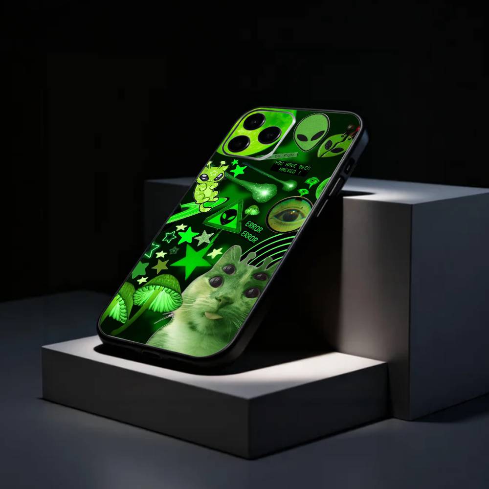 

green alien cat cute Phone Case Silicone Soft For IPhone 17 16 15 14 13 12 11 X XR Plus Pro Max Plus iPhone12PROMAX