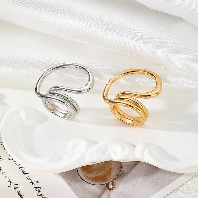 Personality Metal Line Hollow Open Ring Set for Women Punk Gold Color Circular Irregular Index Finger Ring Design Sense Jewelry