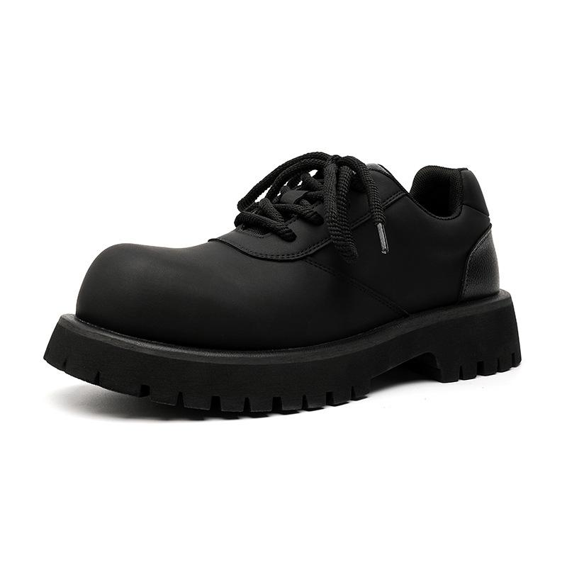 

Спортивные туфли Дерби из кожи мужские повседневные матовые темно-черные на платформе, увеличивающие размер, большие размеры, для поездок на работу, небольшие кожаные туфли 6801-R 38 чёрный