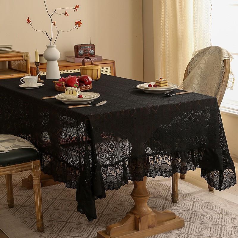Elegant Nordic Vintage Lace Trim Tablecloth Dining Table Coffee Dustproof Heat Resistant Decorative Cover