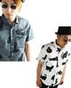 Quintet Black Cat Print Short Made in Cat Animal 10 Shirt, Men's Sleeve, Japan, Print, Print, 01-79416 (L, White)