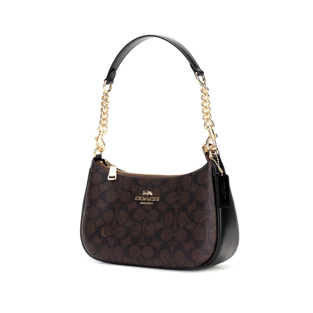 Coach Teri 24 Classic Monogram Logo Faux Leather And Recycled Leather Shoulder Bag Medium Women shoulder bag Dark-Brown CV933-IMXAQ