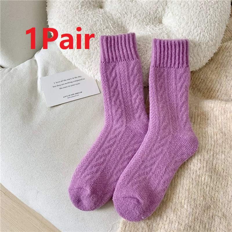 4 Pairs Women's Autumn Winter Mid-Length Socks Fashionable Versatile Purple Heart-Shaped Soft Warm Comfortable Casual Long Socks
