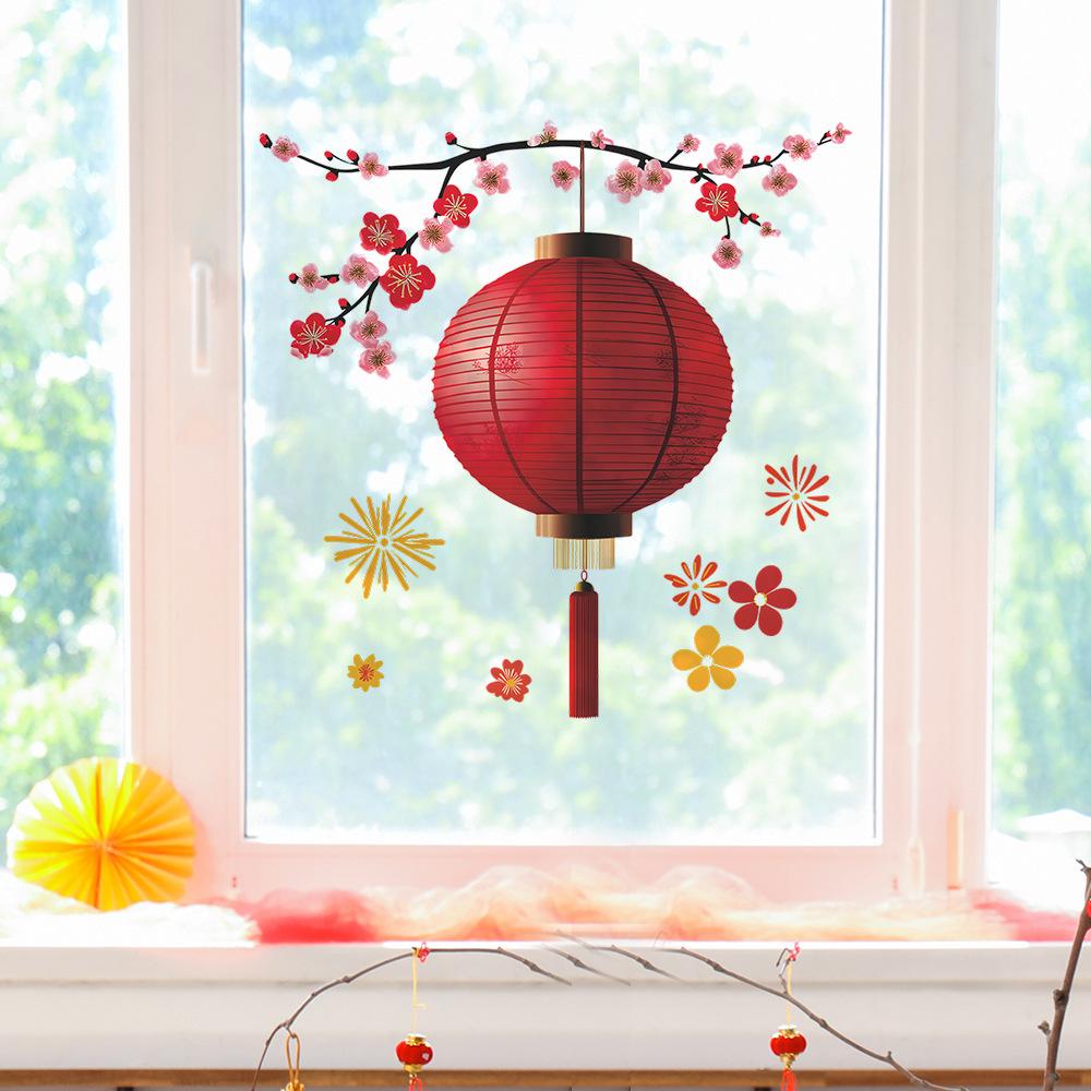 New Year Festive Red Lanterns Wall Sticker Self-Adhesive Removable for Bedroom Living Room Entryway Background Home Decor