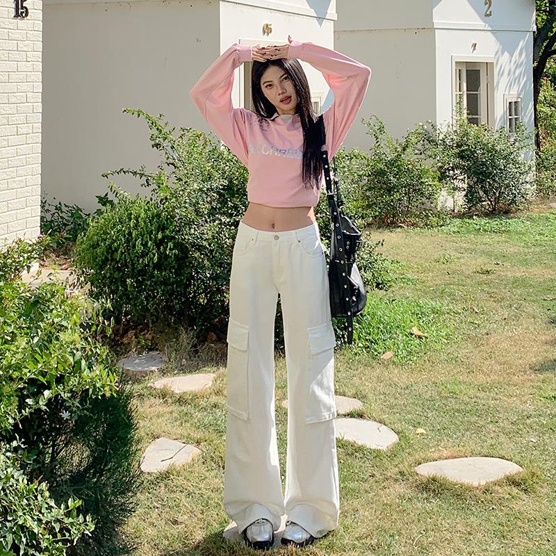 

Women s White High-Waist Wide-Leg Cargo Jeans - Spring 2025 Collection XL