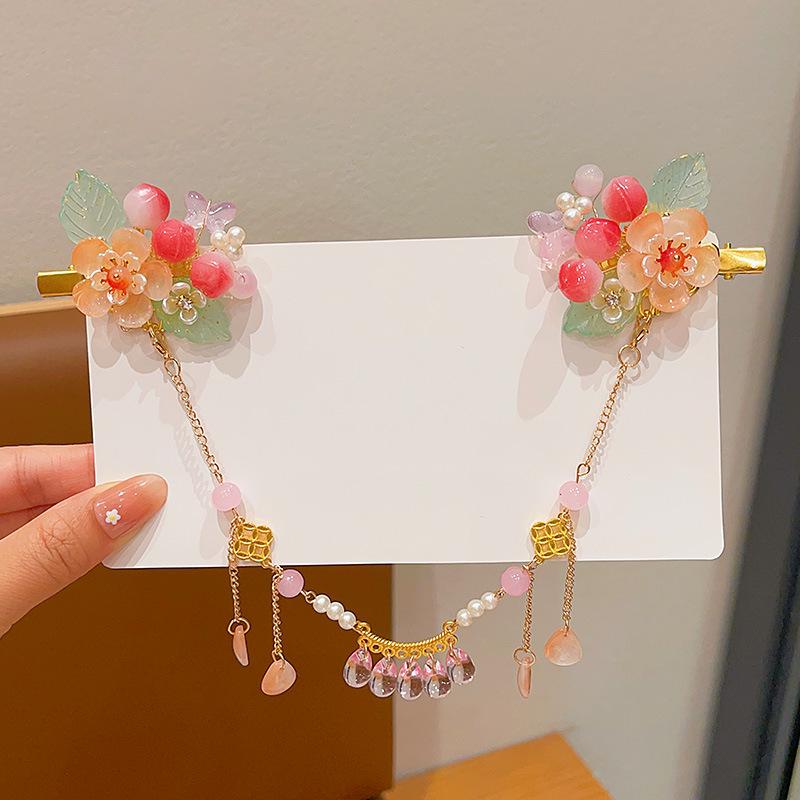 Acessórios de Cabelo Hanfu de Estilo Antigo: Adorno de Cabeça Infantil com Corrente de Testa, Franja e Design de Fada Princesa