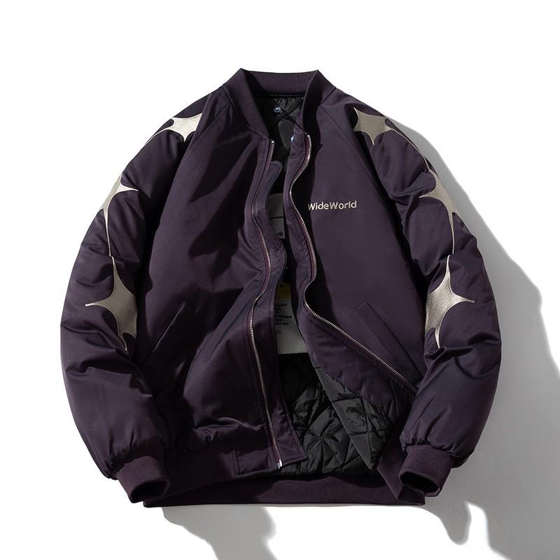 Star Embroidery Bomber Jacket Men Women Streetwear Casual Padded Baseball